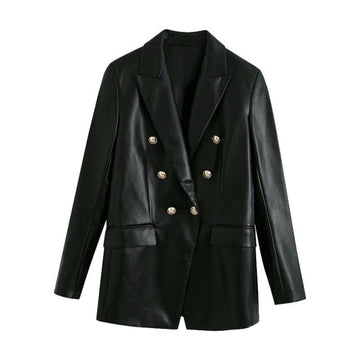 Double Breasted Vegan Leather Blazer - SunsetFashionLA